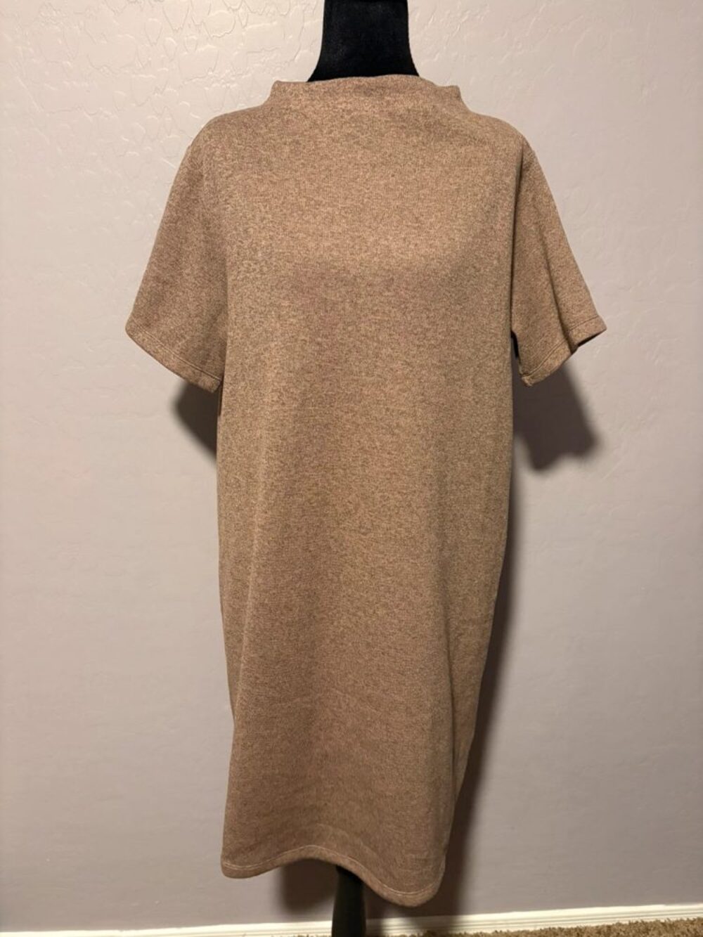 Arc'teryx Laina Mini Shift Dress Pullover Short Sleeve Mock Neck Knit Brown Sz.L